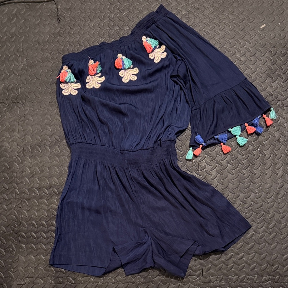 Lilly Pulitzer Navy Romper with Gold Embroidered Accent